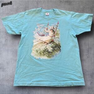 Vintage Fruit of the Loom Shirt Mens Large Swing Girl Floral Art Tee 90s USA